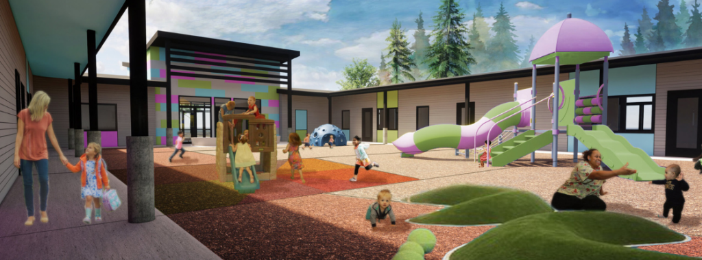 Conceptual rendering of a potential future new childcare facility & playground.