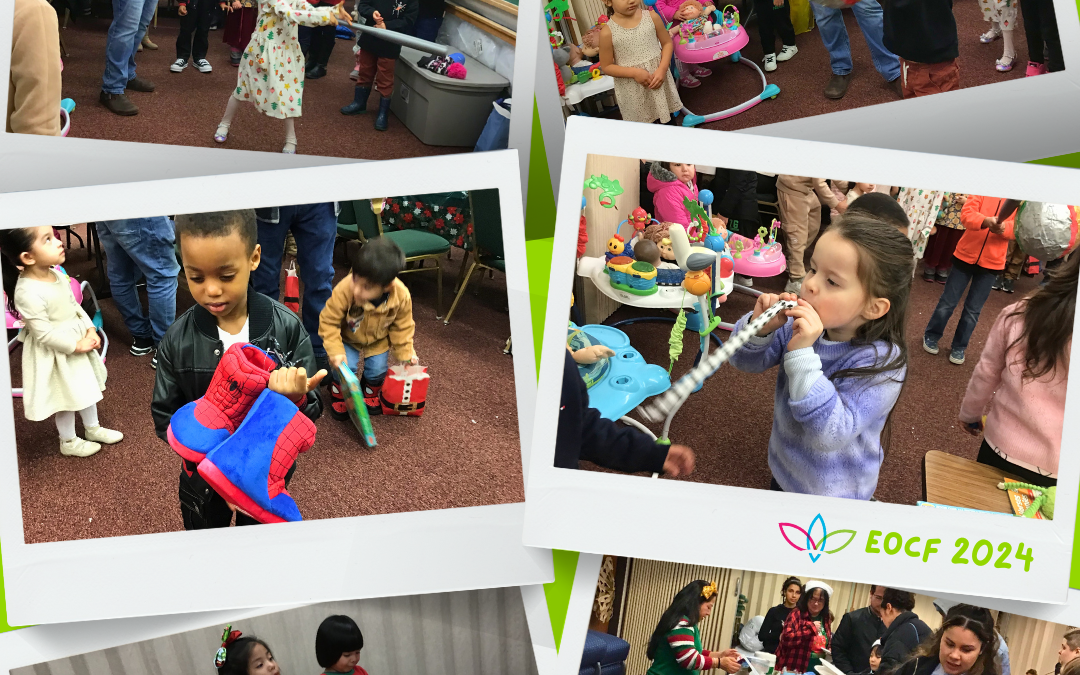 Kiddos happily receiving presents and playing with a pinata at Memorial Early Learning Center.